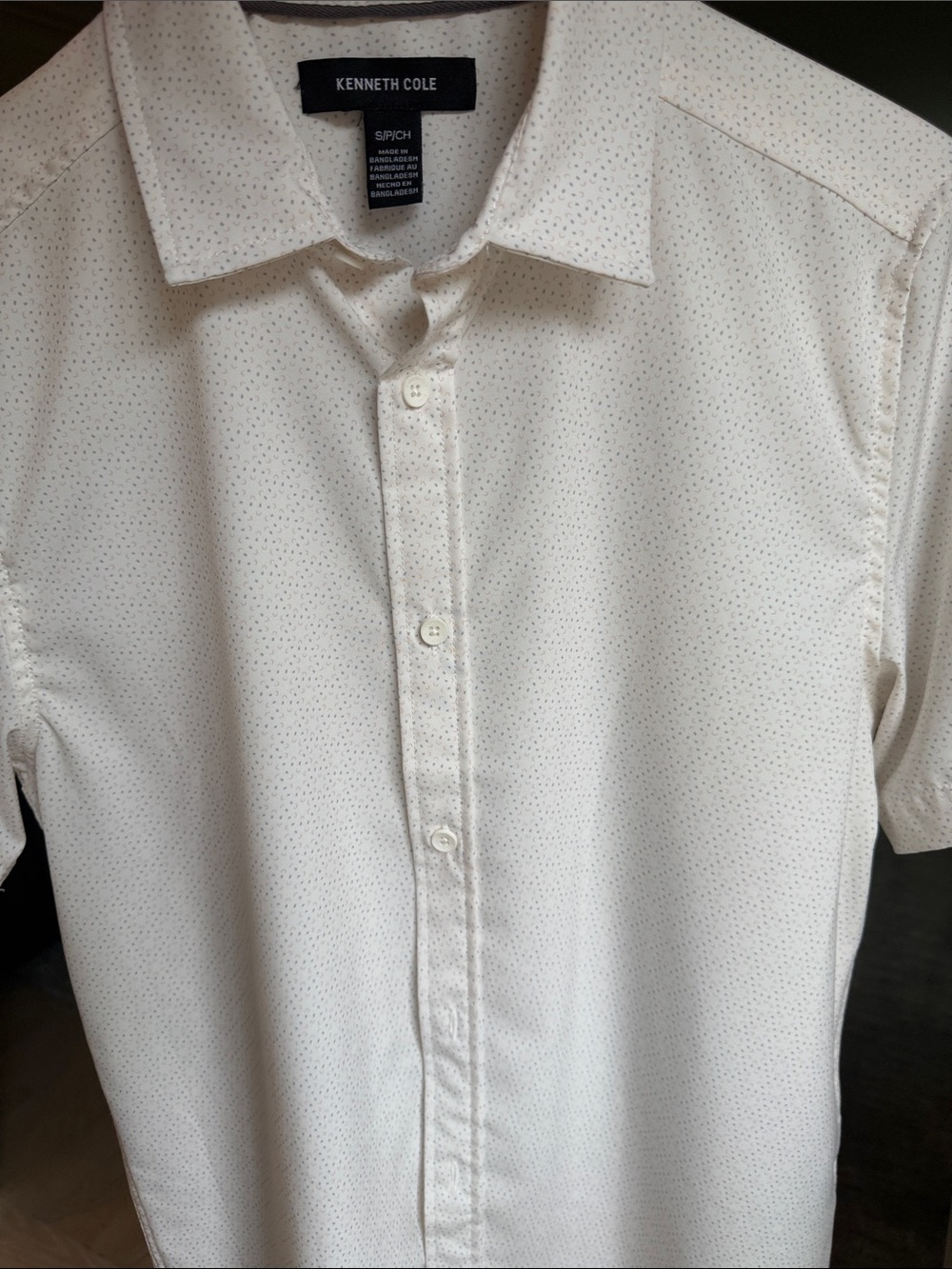 Nicole Men’s Short-Sleeve Button-Down Shirt - cream with  Gray Geometric design